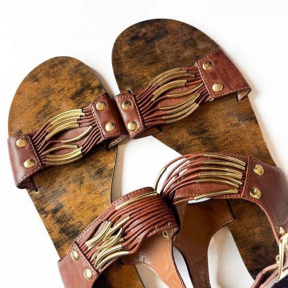 Chinese Laundry brown/ gold strappy flat sandal ❤️ size 7 - Picture 2 of 7